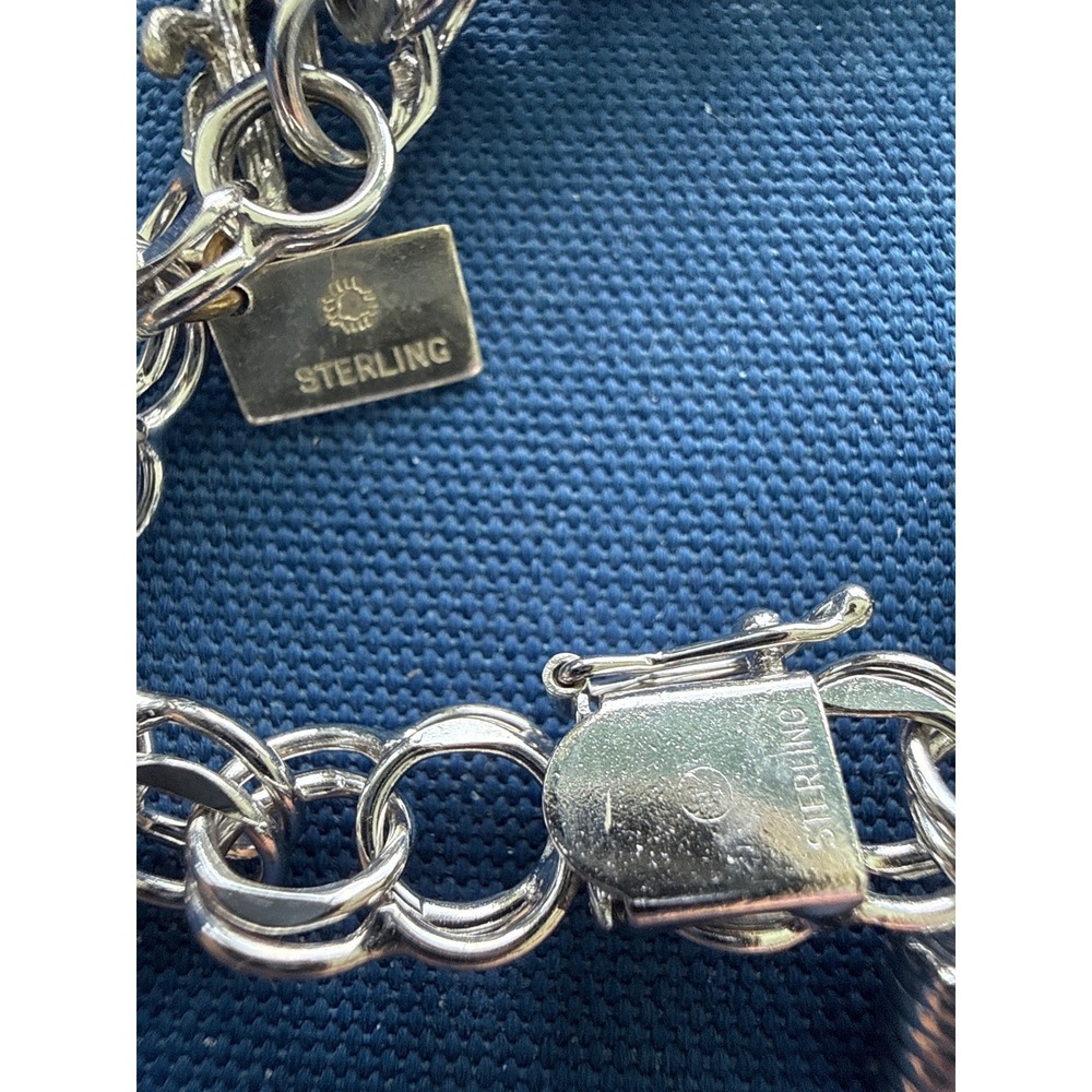 Vtg 925 Sterling Silver Charm Bracelet Frog Cactus Sewing Shell Sombrero Chunky - Picture 15 of 16